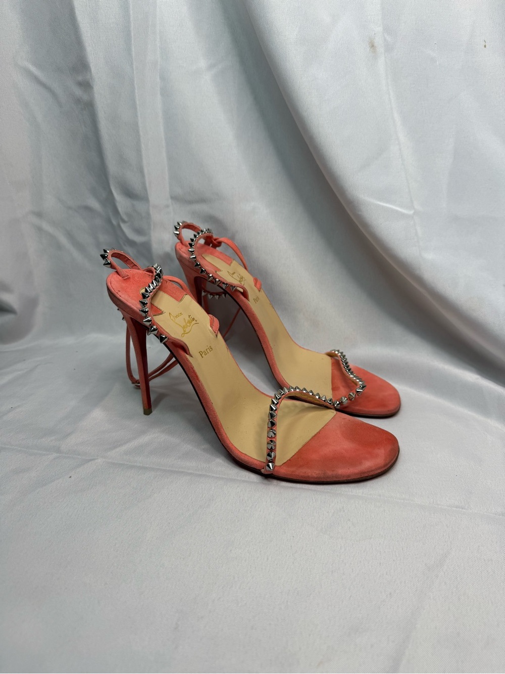 Christian Louboutin Coral “So Me”Suede Studded Ankle-Strap Sandals Size 41(10.5)
